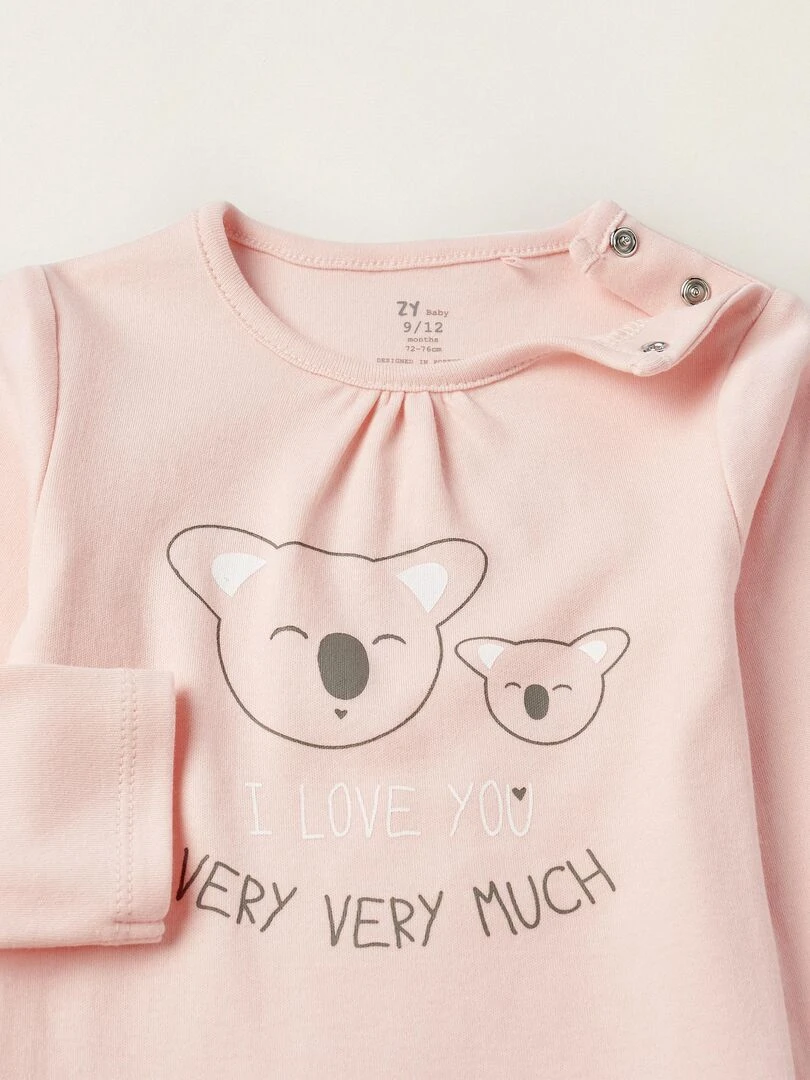 Bavoir + T shirt + Pantalon pour Bébé Fille 'I Love You'  LITTLE LOVE NOTES   Rose