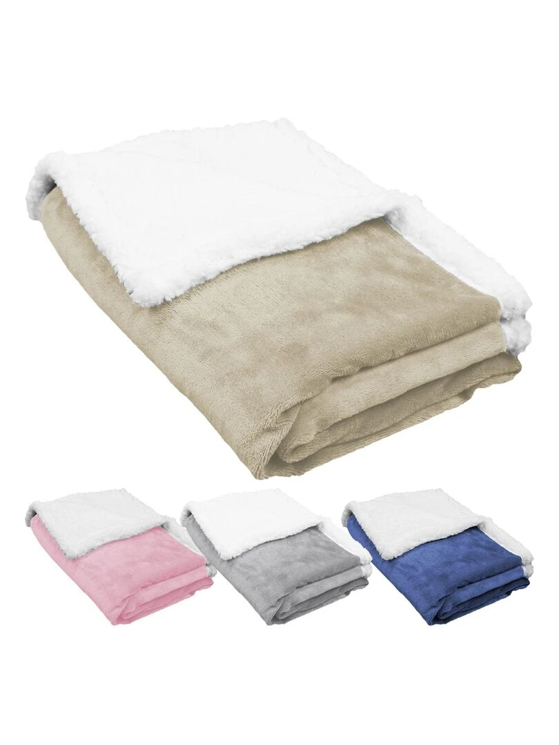 Lot de 2 couvertures plaids polaires pour bébé en flanelle et sherpa ultra doux Monsieur Bébé Beige
