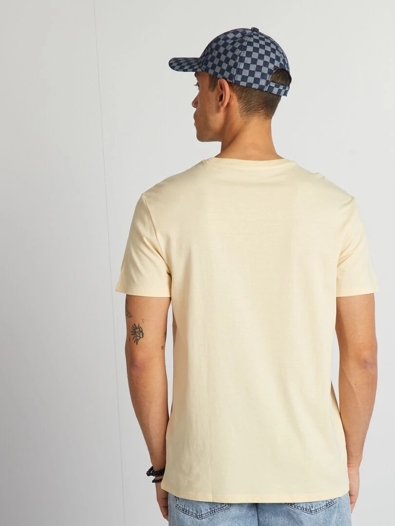 T shirt en coton imprimé à col rond   Beige 'Motel'