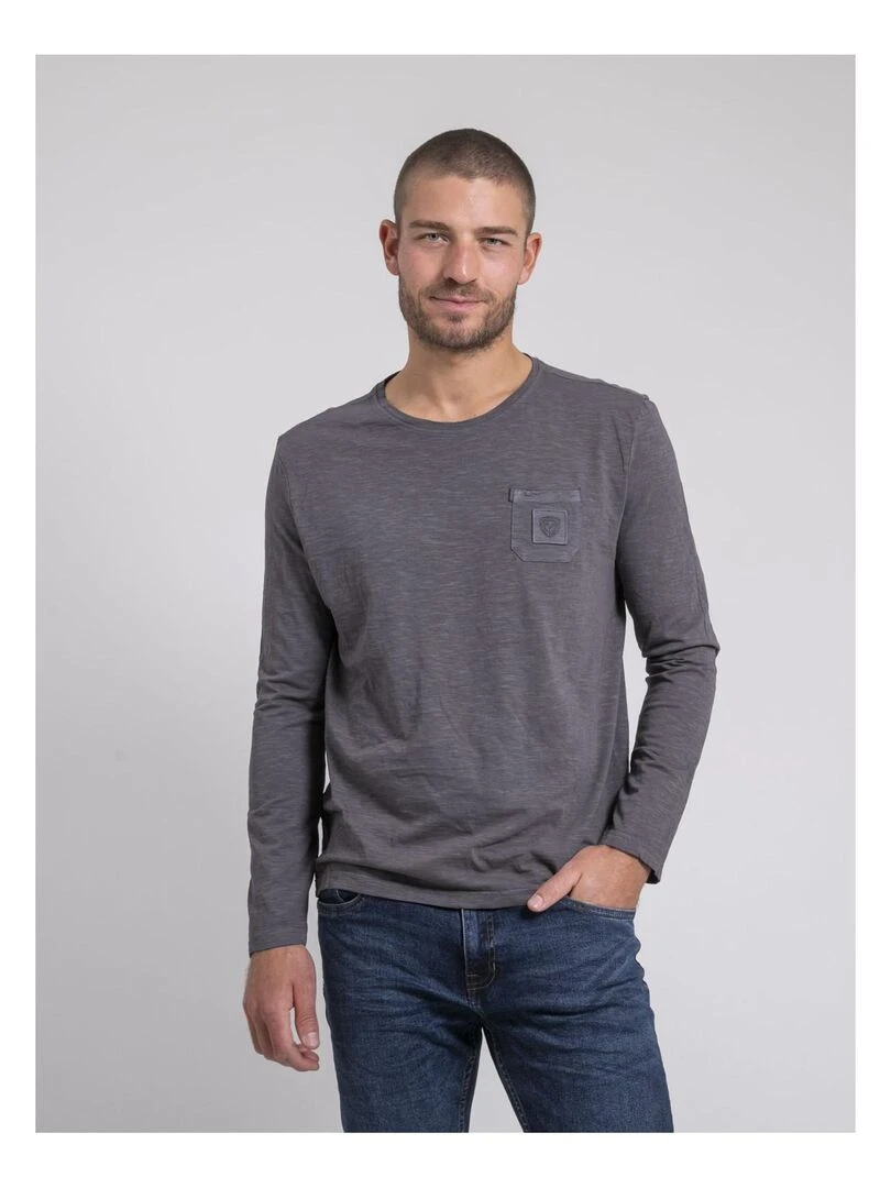 T shirt manches longues col rond pur coton JAVELOTI Gris