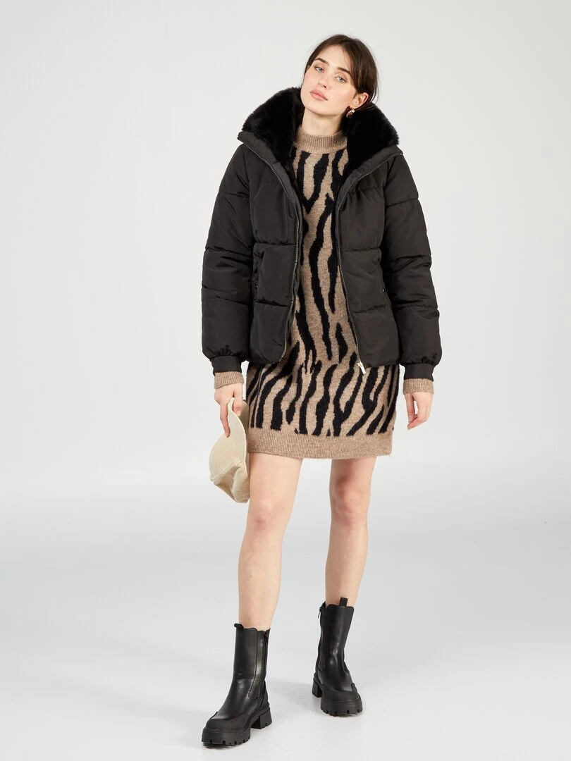 Robe en maille avec imprimé Beige/noir