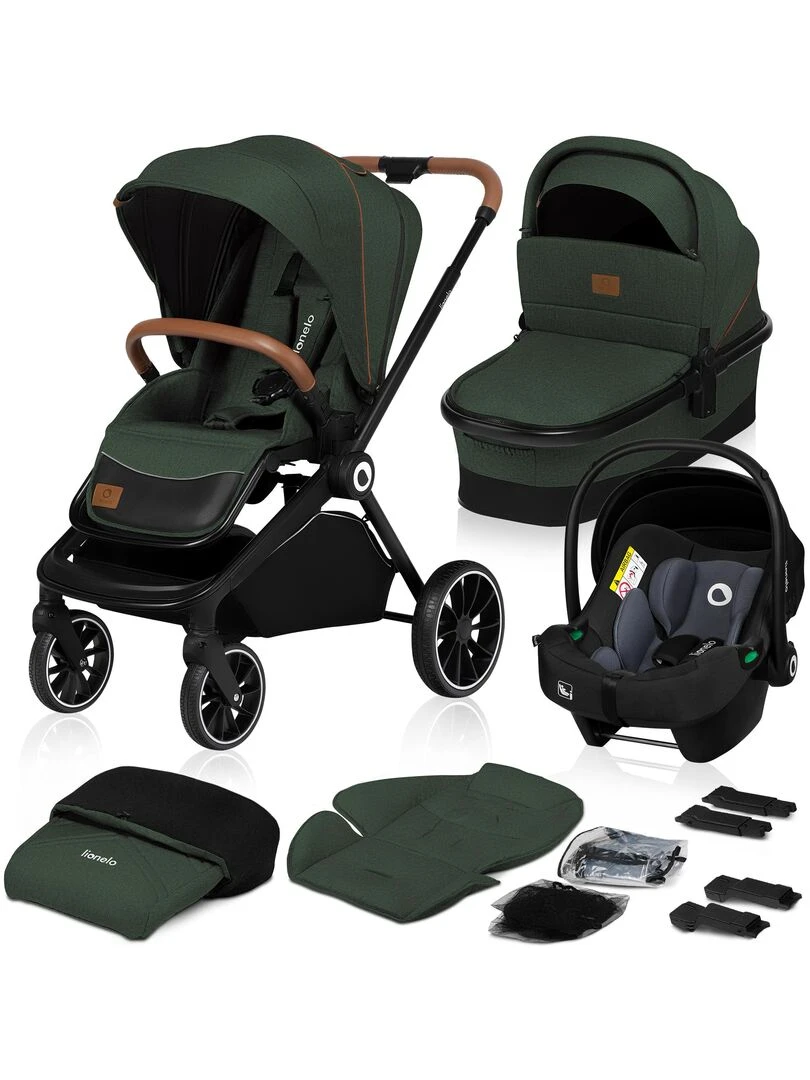 LIONELO Mika Poussette bébé 3en1 De 0 à 48 mois Poussette Nacelle Cosy Siège auto Vert Vert