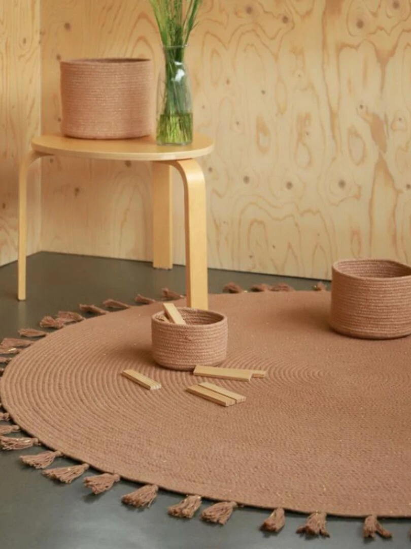 Tapis Rond Tressé Avec Fil Doré Lisette (140 Cm)   Marron