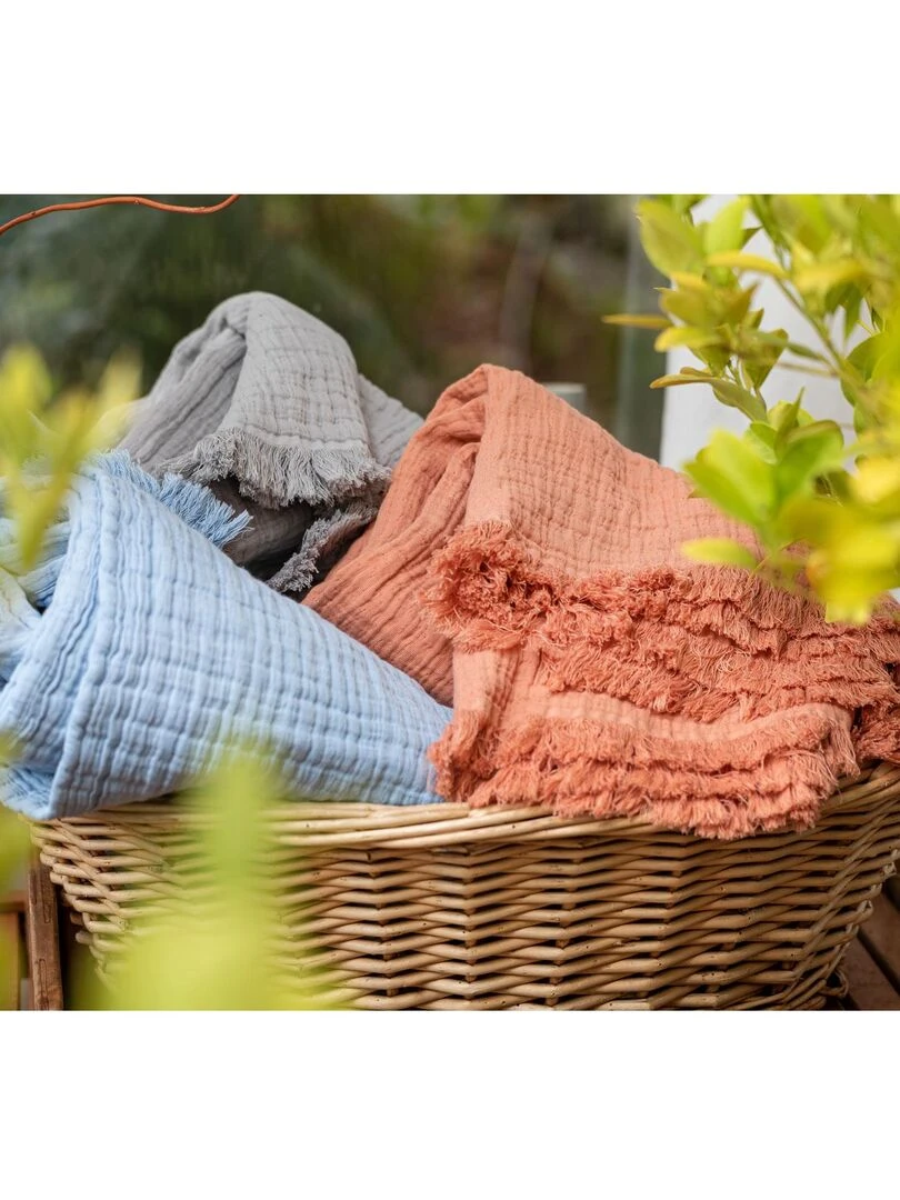 Plaid gaze de coton matelassé   Gris
