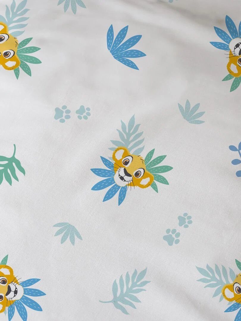Drap housse imprimé 100% coton  DISNEY HOME LE ROI LION SIMBA   Blanc