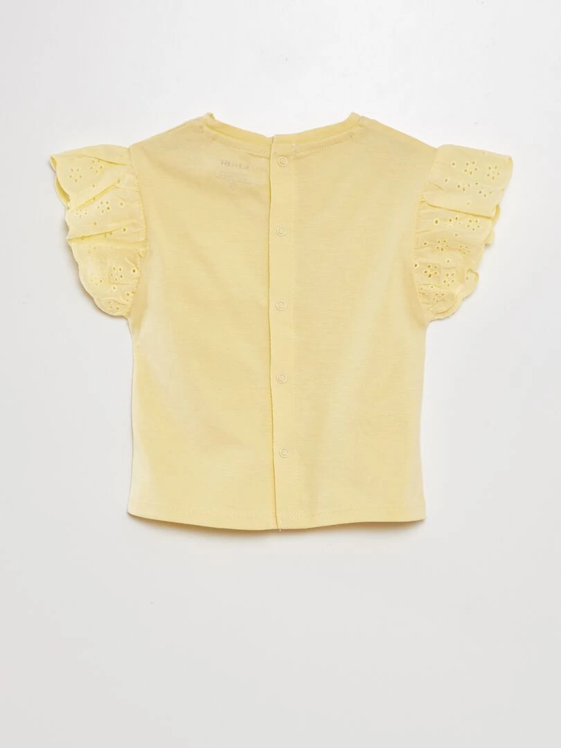Tee shirt avec manches broderie anglaise Jaune