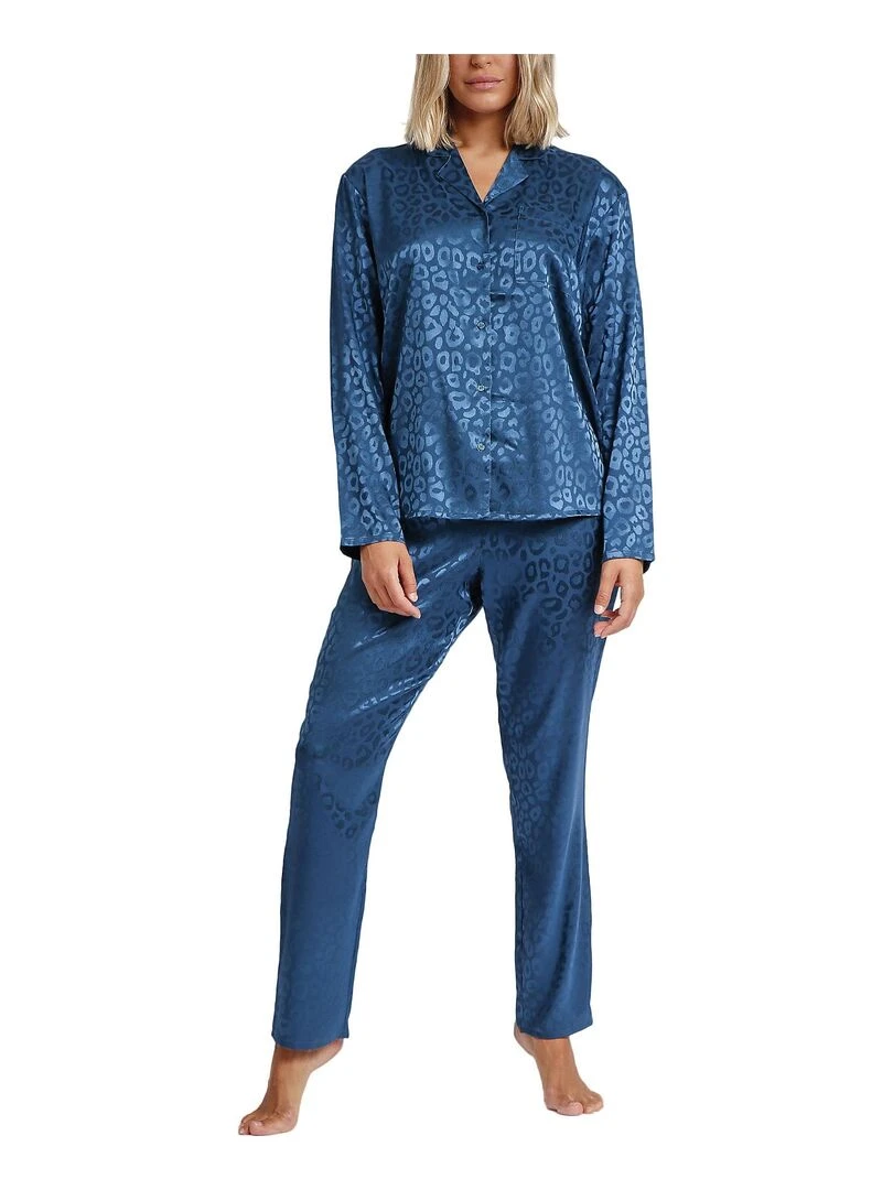 Pyjama pantalon chemise Satin Leopard Bleu
