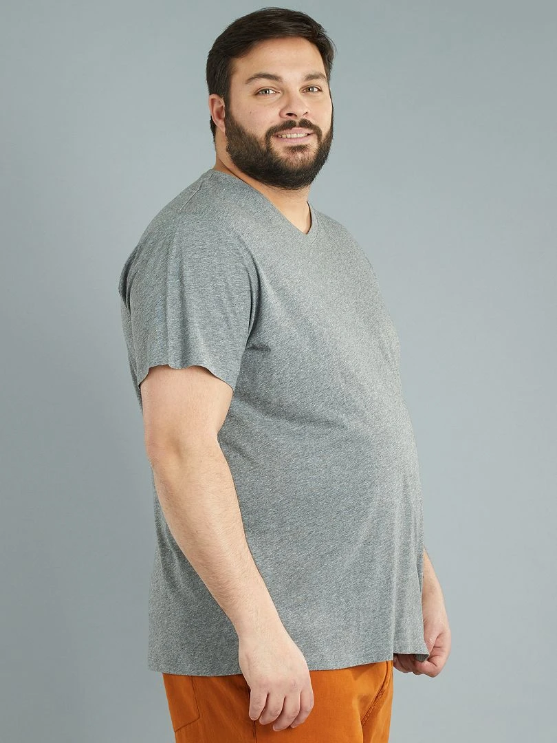 T shirt en jersey à col V   gris chiné