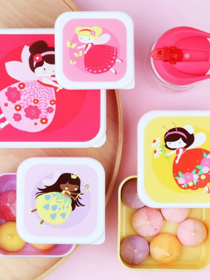 Lot de 4 boîtes à goûter Fée   Rose