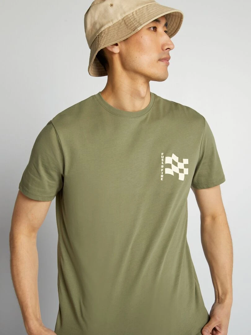 T shirt imprimé à col rond Kaki