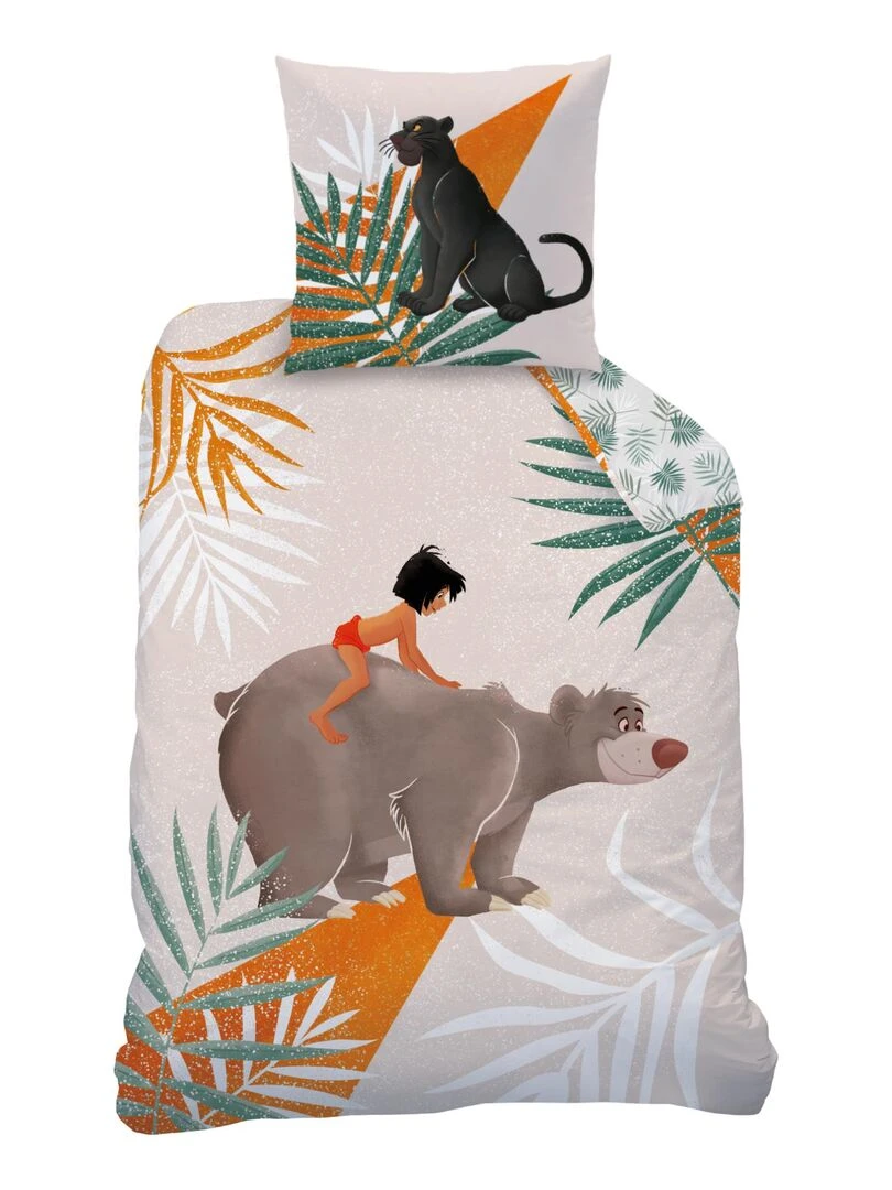Parure de lit imprimée 100% coton  DISNEY HOME LE LIVRE DE LA JUNGLE HAPPY   Gris perle