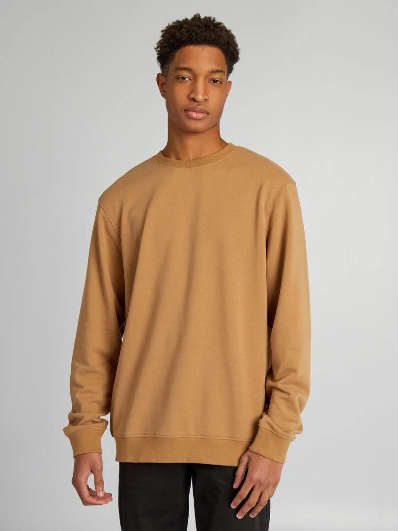 Sweat en molleton uni à col rond +1m90 Beige
