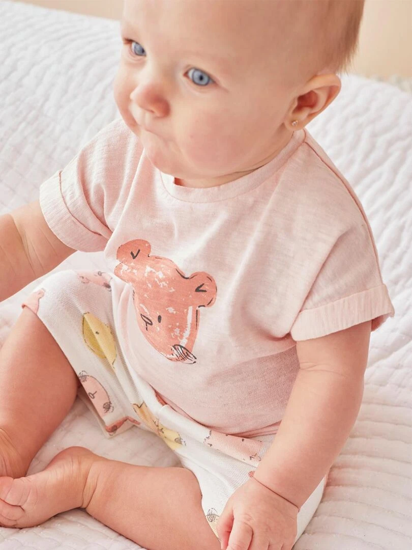 Set t shirt + short en coton BIO terry Noukie's Rose