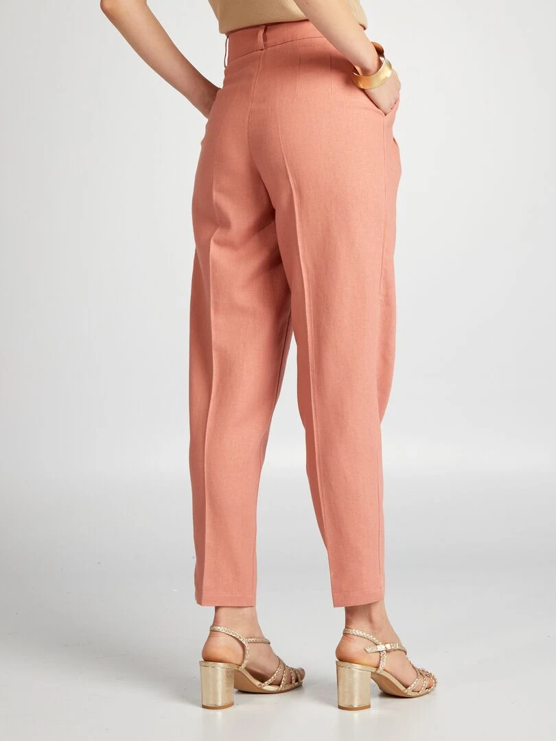 Pantalon cigarette en lin   Vieux rose