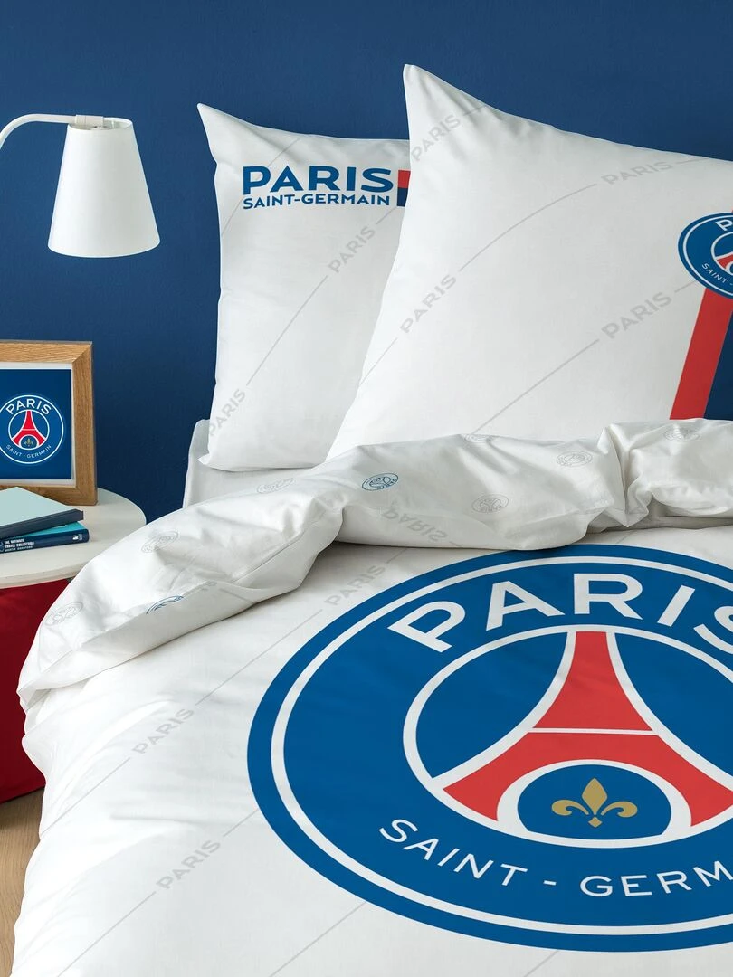Parure de lit imprimée 100% coton PSG RETRO WHITE Blanc