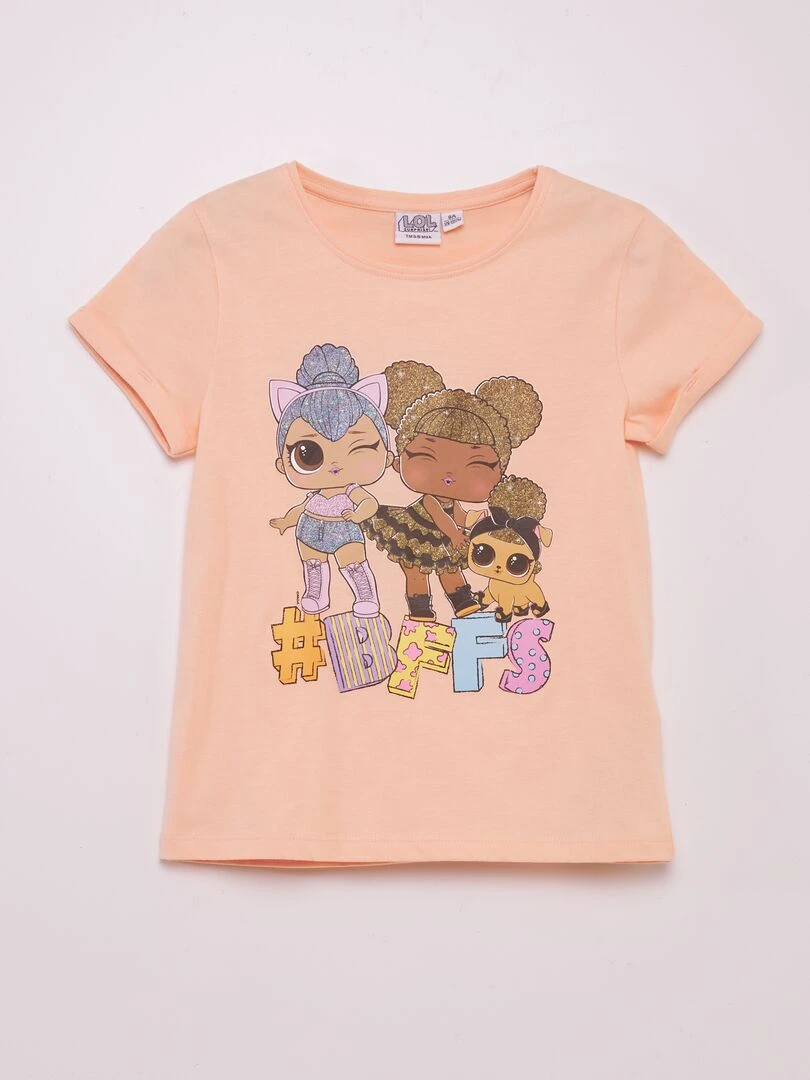T shirt imprimé 'LOL' Corail