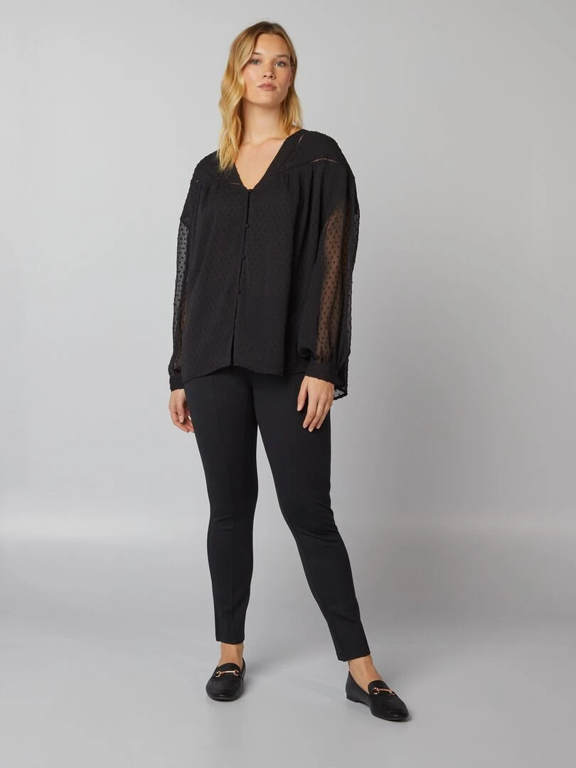 Blouse col V à plumetis noir