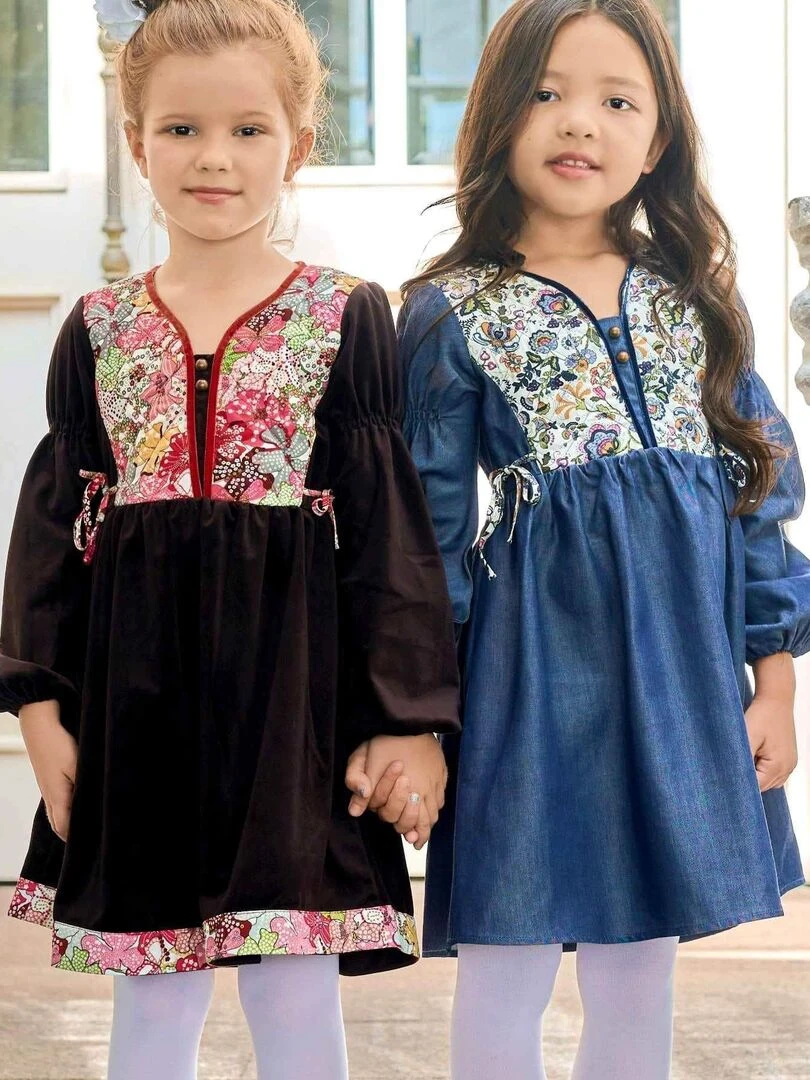Robe Hiver Fille Velours Marron Fleuri Liberty Rouge MARGOT 'LA FAUTE A VOLTAIRE' Rouge
