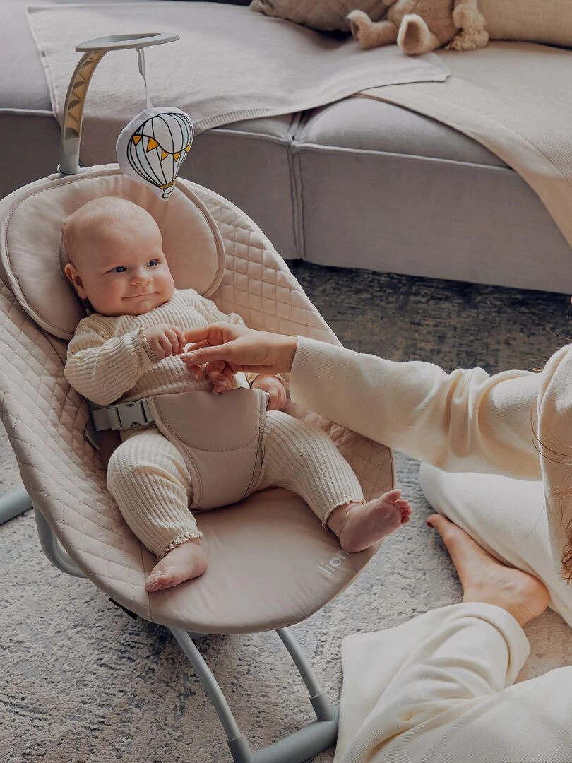 LIONELO Rio Transat et Balancelle Électrique Bébé Ttélécommande 3 vitesses de balancement Beige
