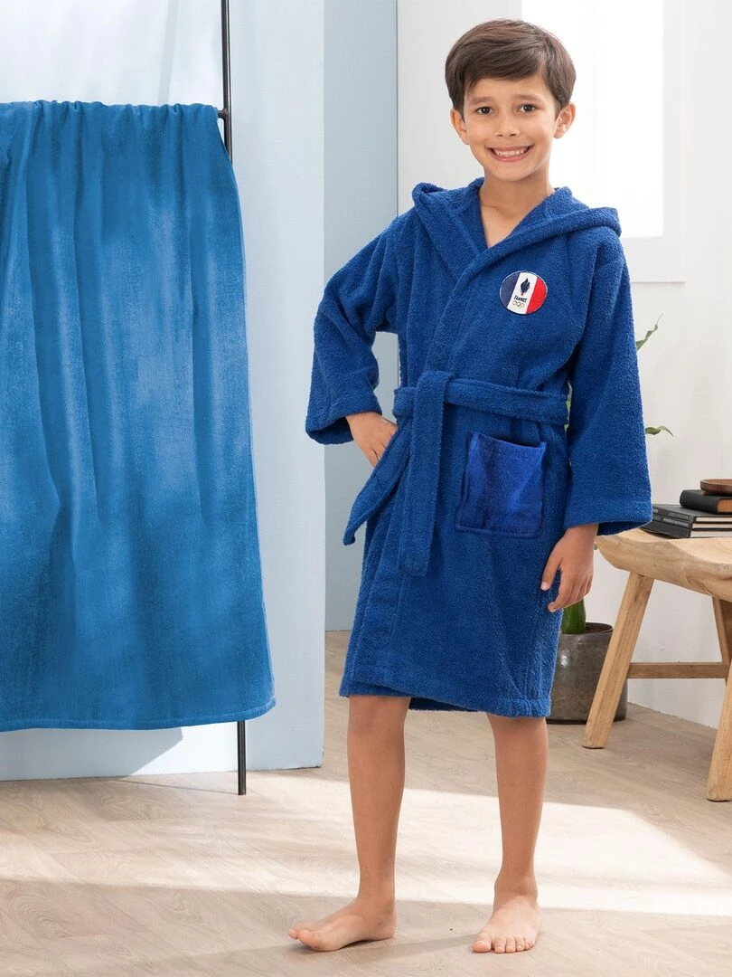 Peignoir enfant 100% coton  PARIS 2024 EQUIPE DE FRANCE OLYMPIQUE PATRIOTE   Bleu