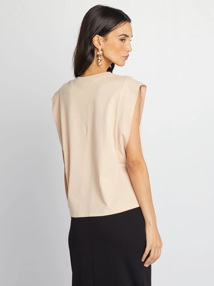 T shirt uni sans manches   Beige