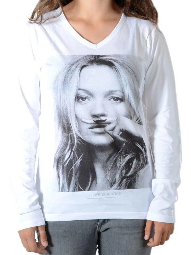 Tee Shirt Little Eleven Paris Kate LS Kate Moss Mixte Garçon Fille Blanc M99 Blanc