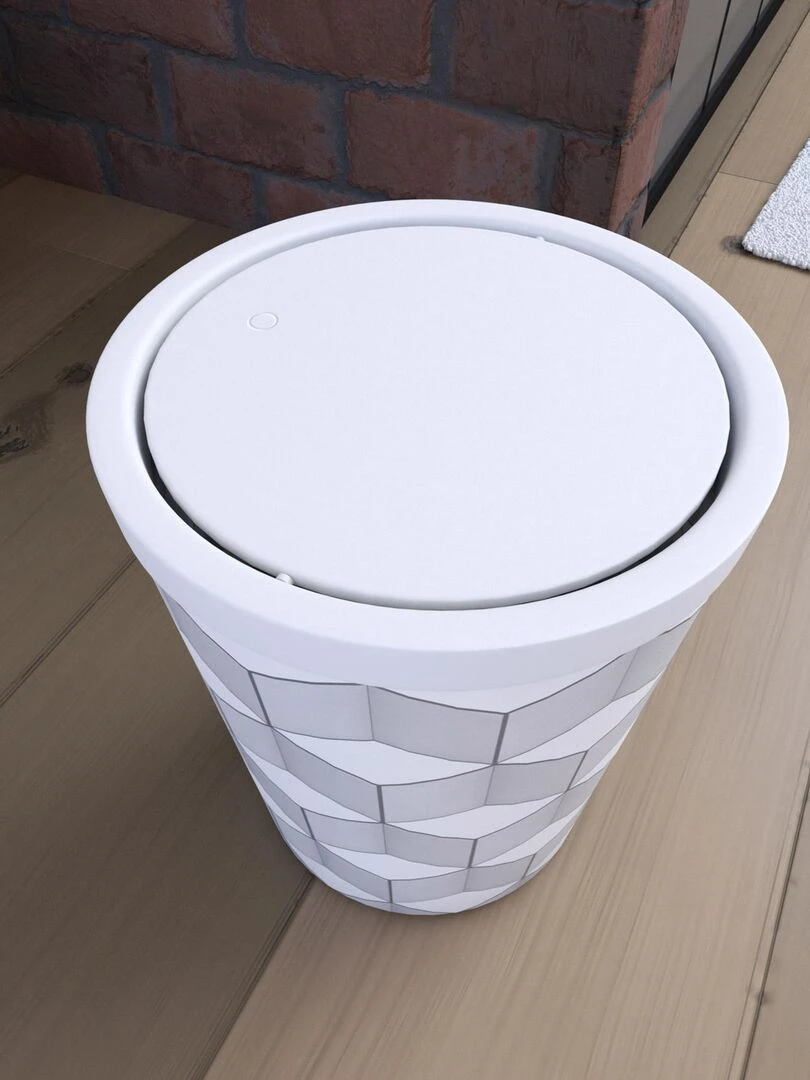 Poubelle imprimée géométrie avec couvercle oscillant   Blanc