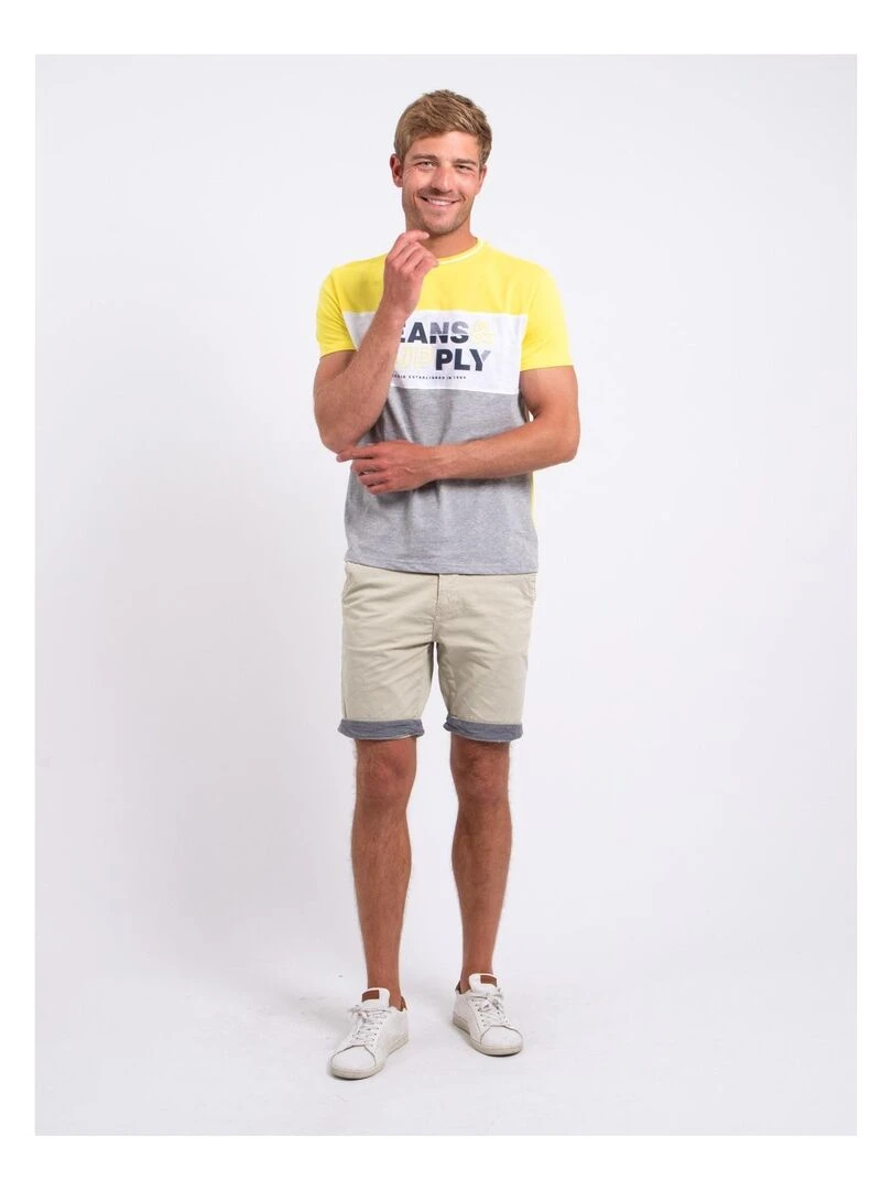 T shirt col rond pur coton NABELO   Jaune