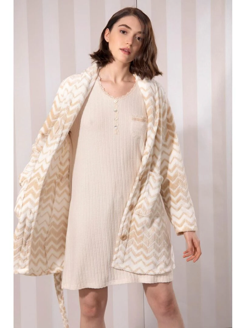 Chemise de nuit manches longues Soft Forest ivoire   Ecru