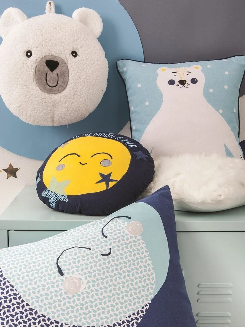 Future Home Coussin coton bleu et jaune avec lune 35cm Bleu
