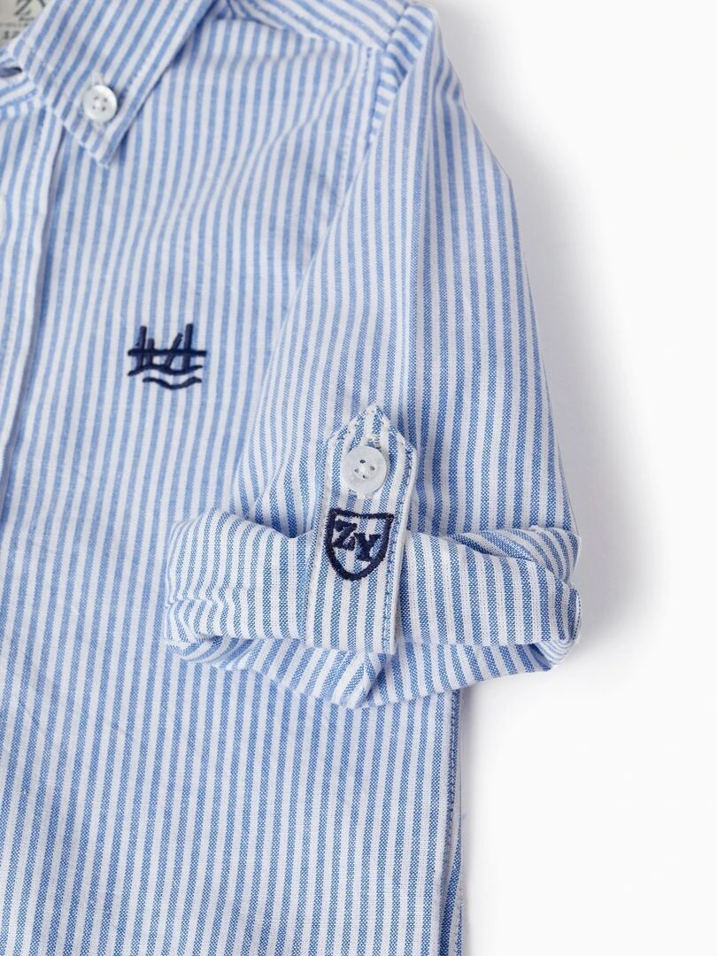 Chemise en coton à rayures pour bébé garçon manches longues ATLANTIC COMPANY   Bleu clair