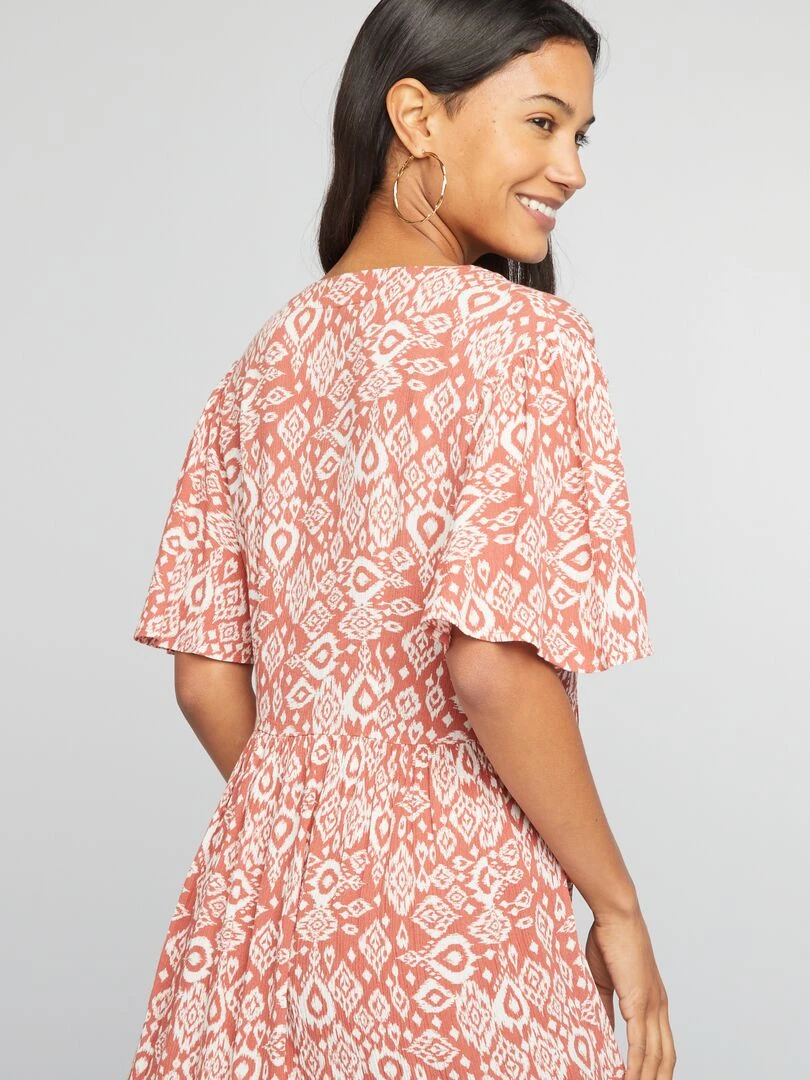 Robe courte en crêpe   Orange imprimé