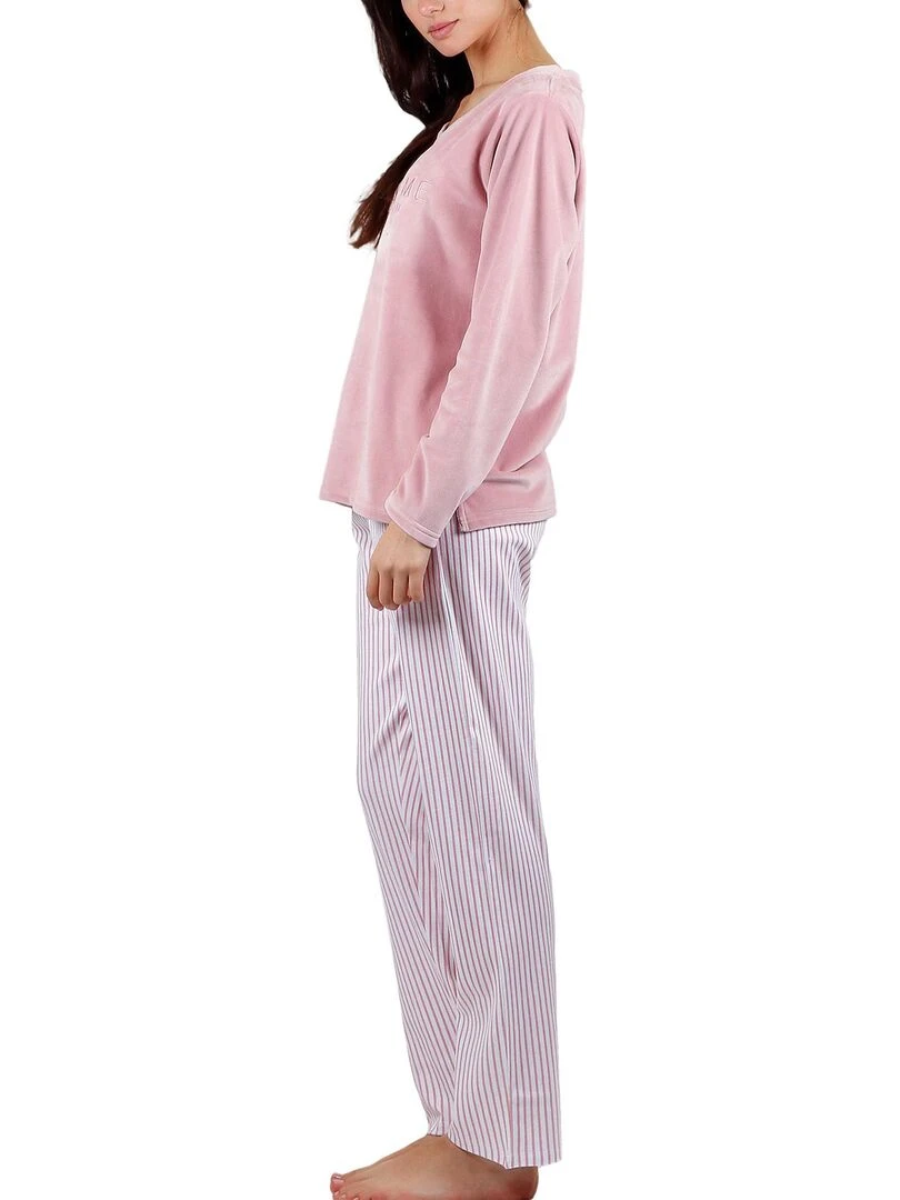 Pyjama pantalon top manches longues Comfort Home   Rose