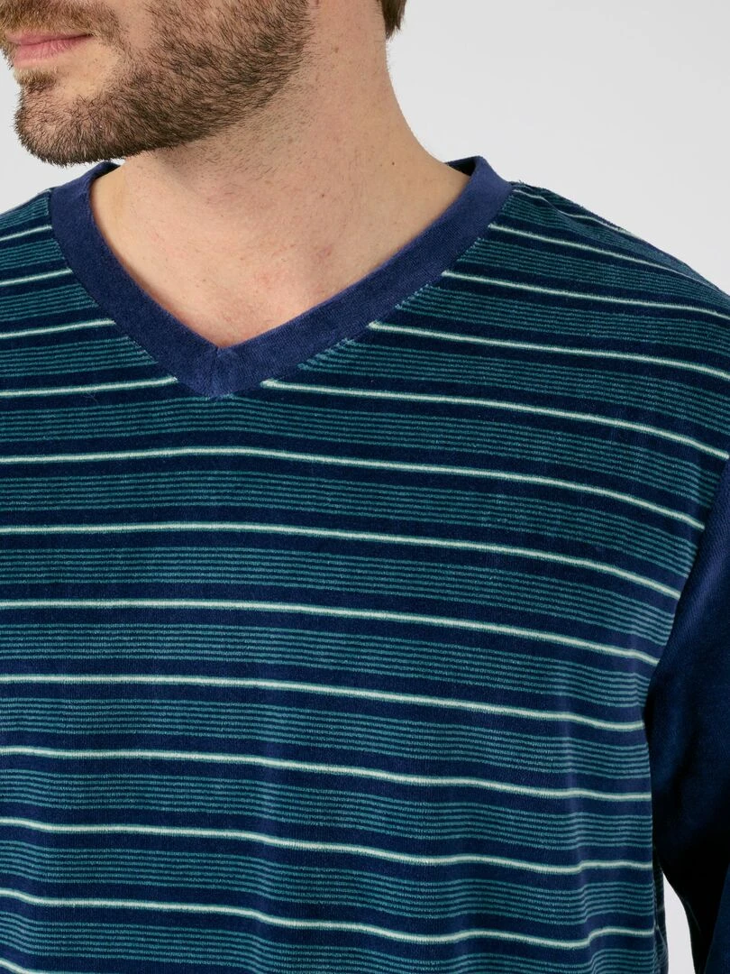 Pyjama velours rayé mélange coton Damart Bleu