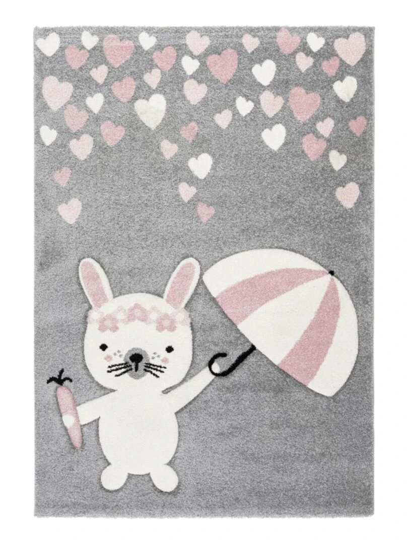 Tapis enfant LAPIN LAPI LL en polypropylène doux et soyeux Rose