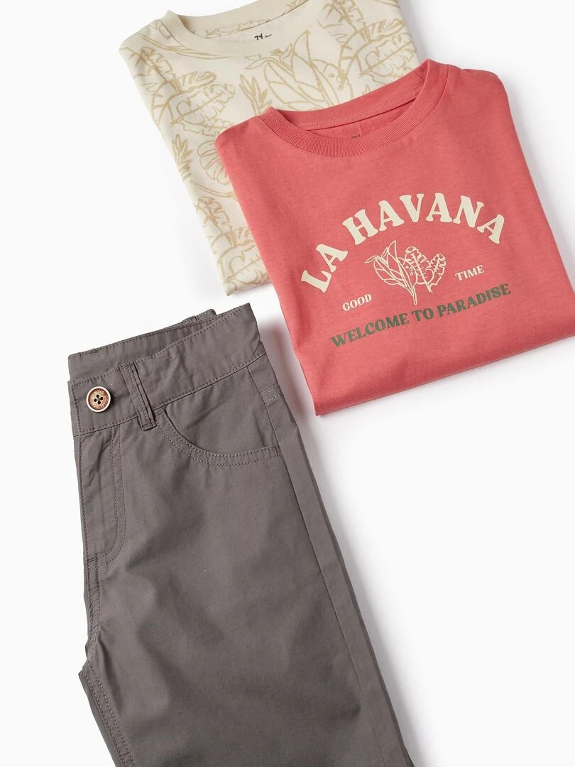 2 T shirts + Short pour Garçon 'La Havana'   Rose