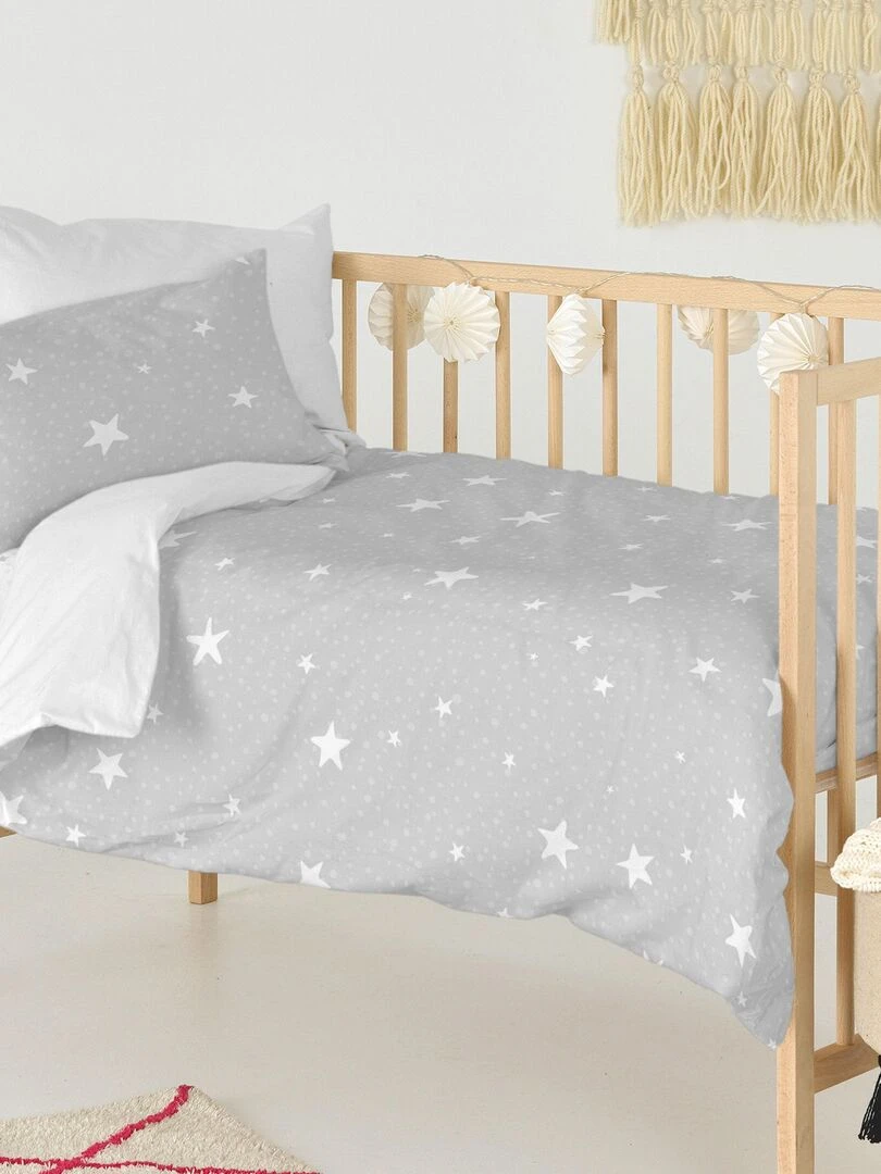 Parure housse de couette 2 pièces Little star "Happyfriday"   Gris
