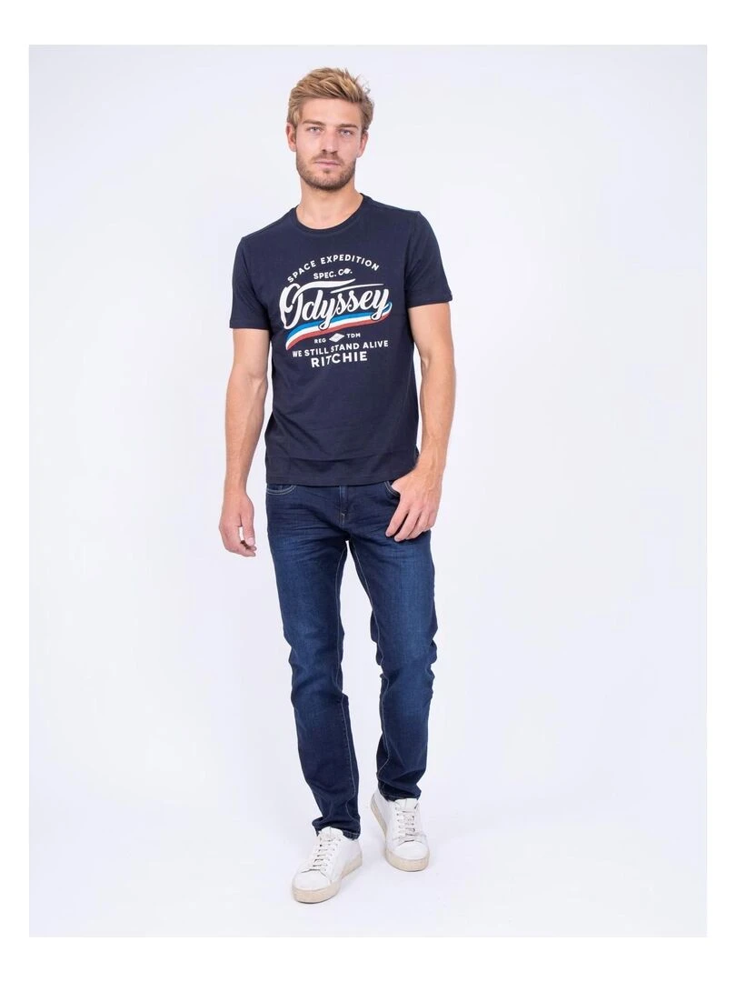 T shirt col rond pur coton JOUFAX   Bleu marine