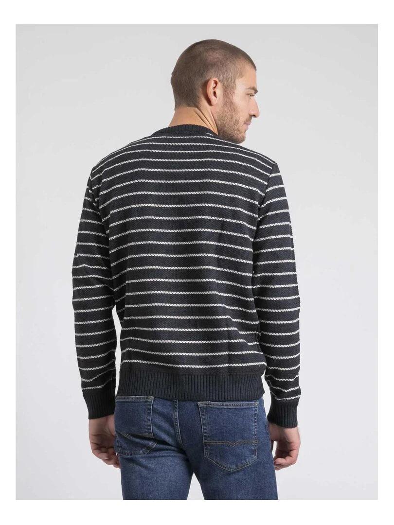 Pull col rond rayures LIMUTIL Bleu marine
