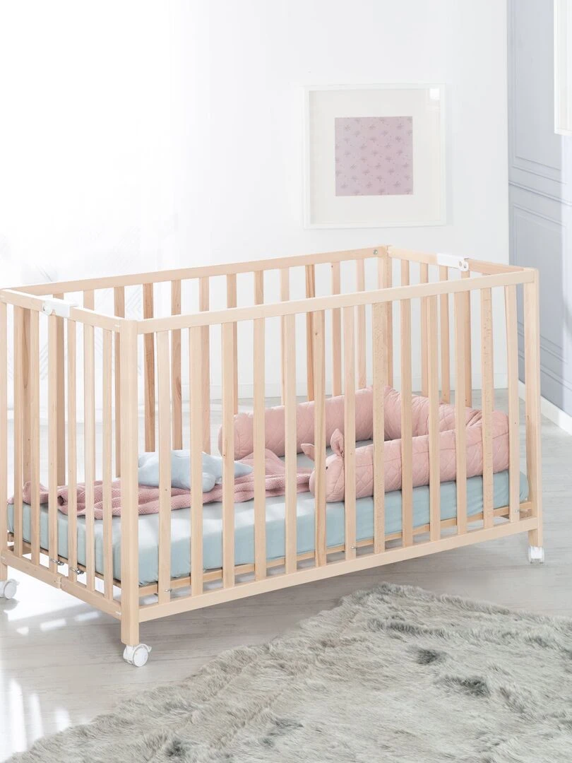 ROBA Lit pliable "Fold Up" 60x120   Réglable en hauteur   Bois naturel   Marron clair