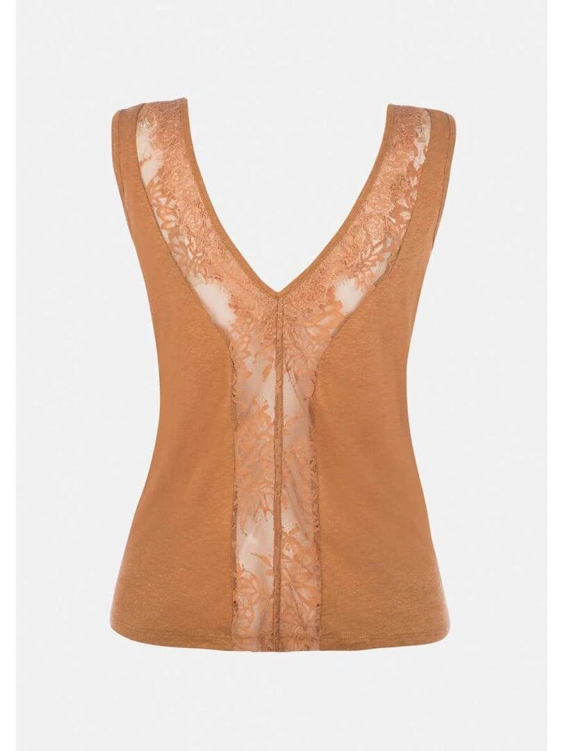 KAPORAL   Top dentelle devant et dos du lin droite PIKU   Gris Marron Blanc