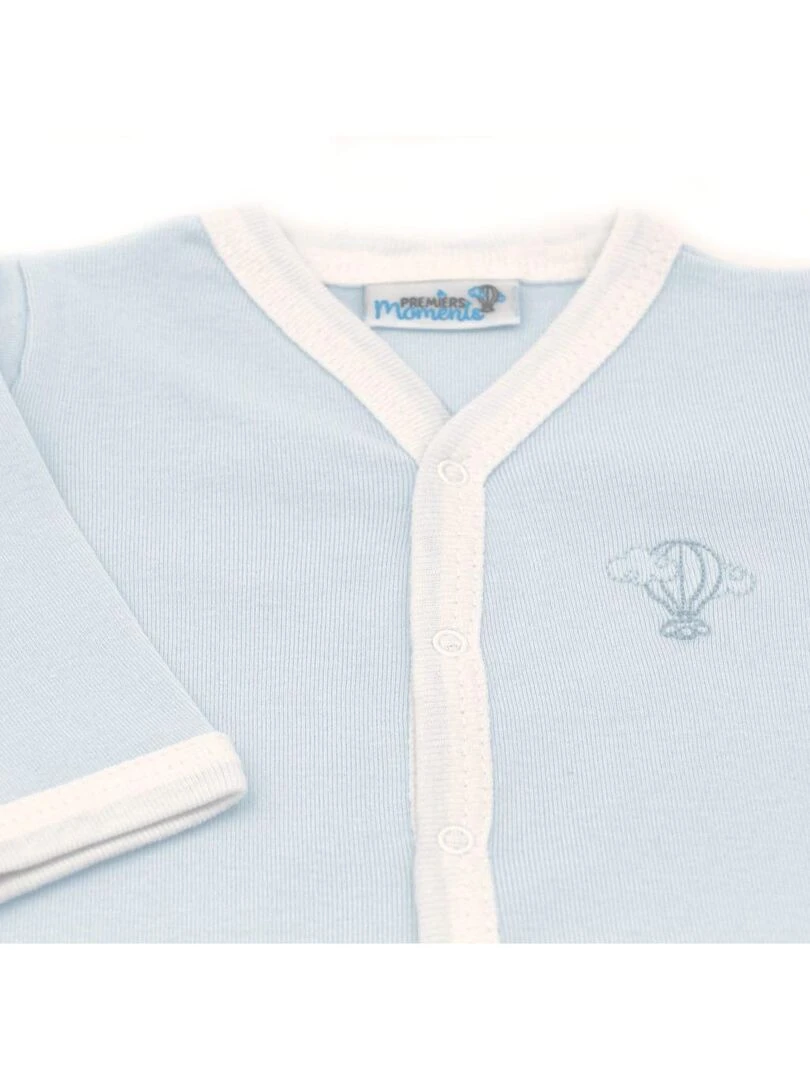 Pyjama été léger   100% coton biologique   1 à 6 mois   Bleu clair