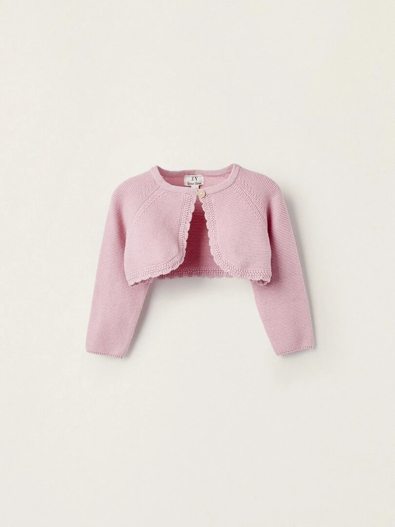 Veste Boléro en Maille de Coton pour Nouveau Née ATLANTIC COMPANY Rose