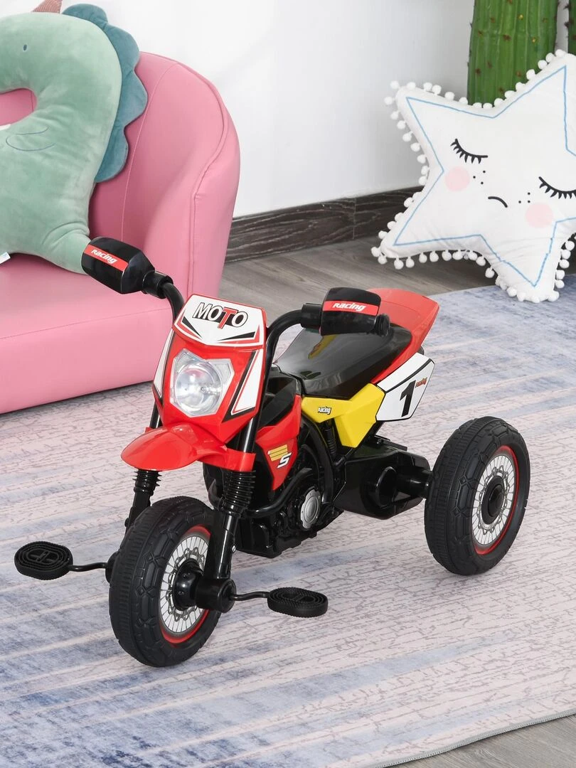 Tricycle enfants moto cross effets musicaux et lumineux coffre rangement   Rouge