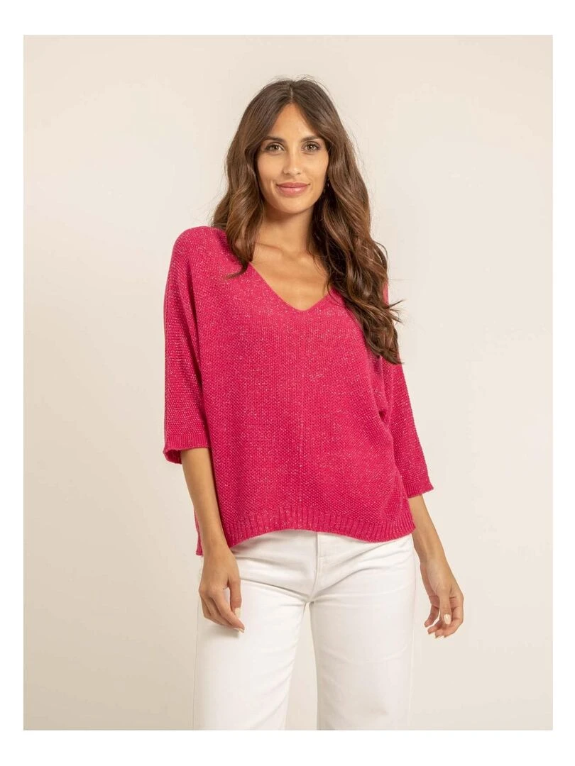 Pull fin paillettes KOLIANE Rose fushia