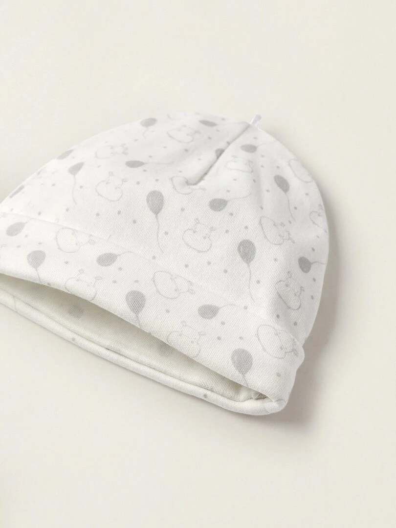 Ensemble de 3 pièces en coton pour nouveau né 'Hippopotame'  EARLY BLOOM   Blanc