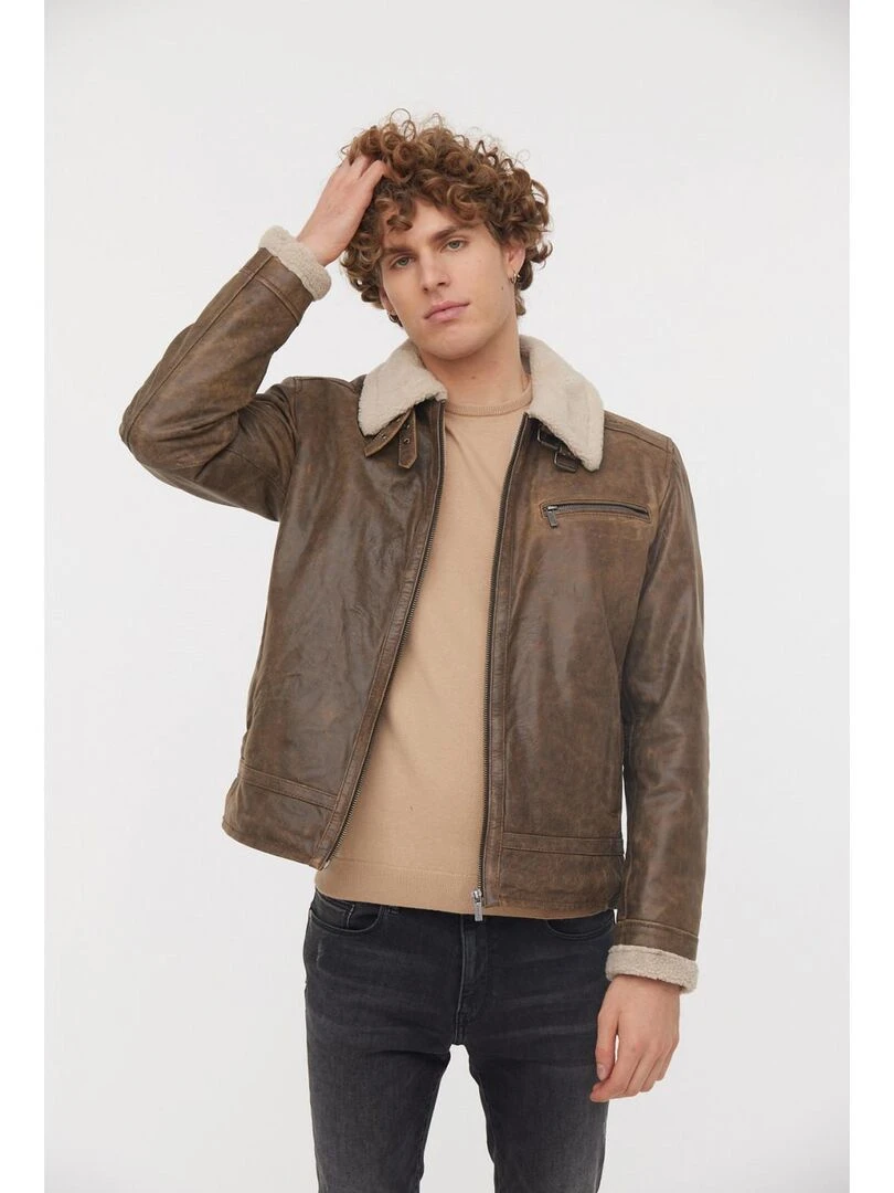 Lee Cooper Blouson cuir YAO Marron foncé