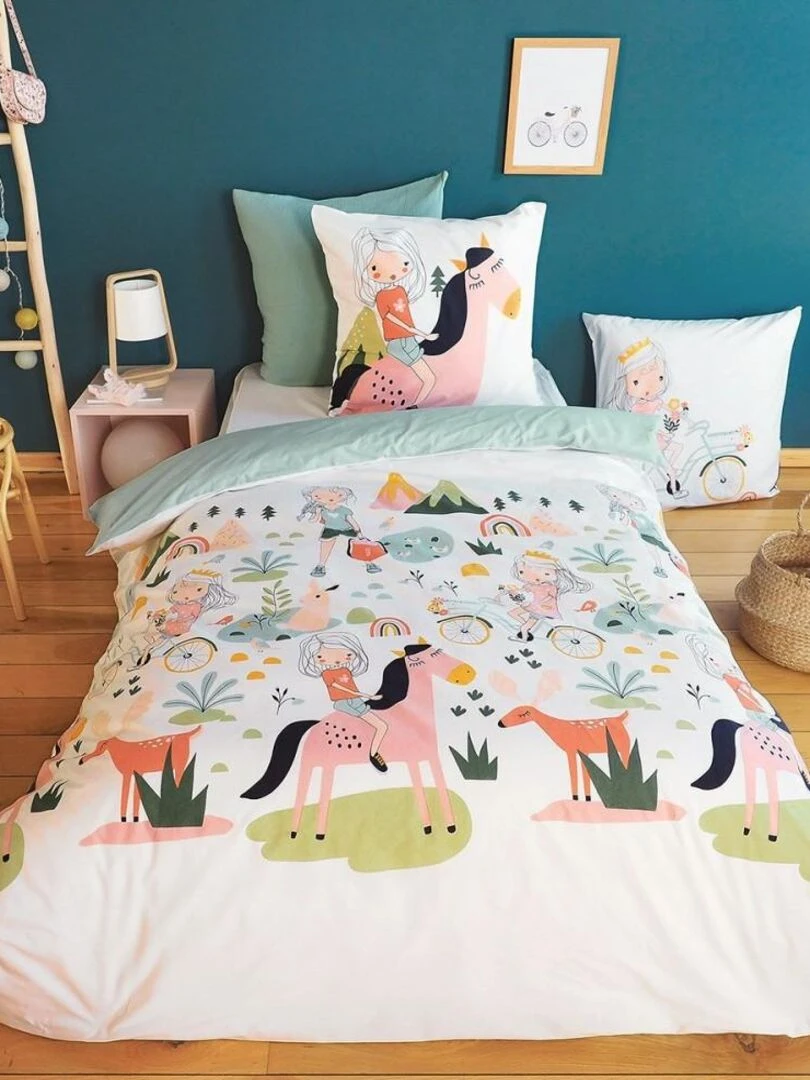 Housse de couette 140x200 + 1 taie Tess rando coton 57 fils Blanc