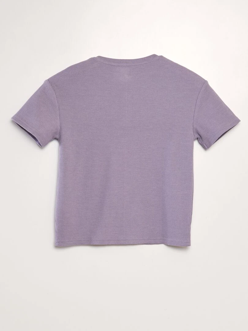 T shirt texturé à col tunisien Violet