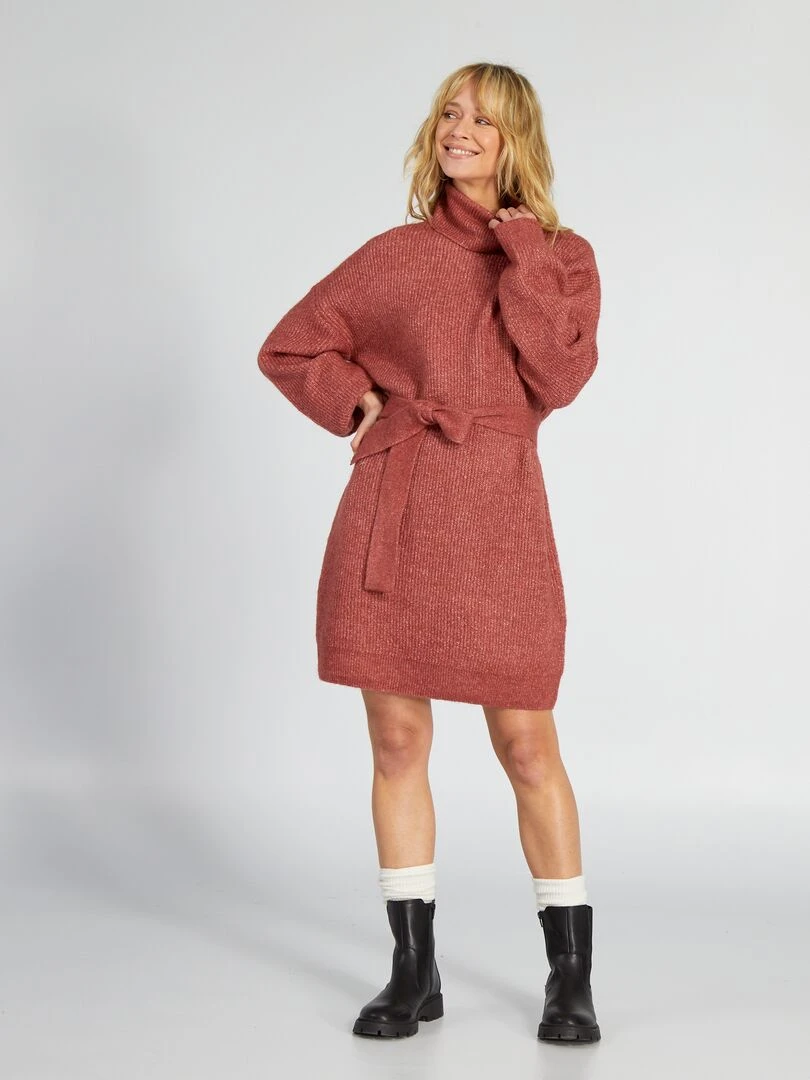 Robe pull avec ceinture Rouge